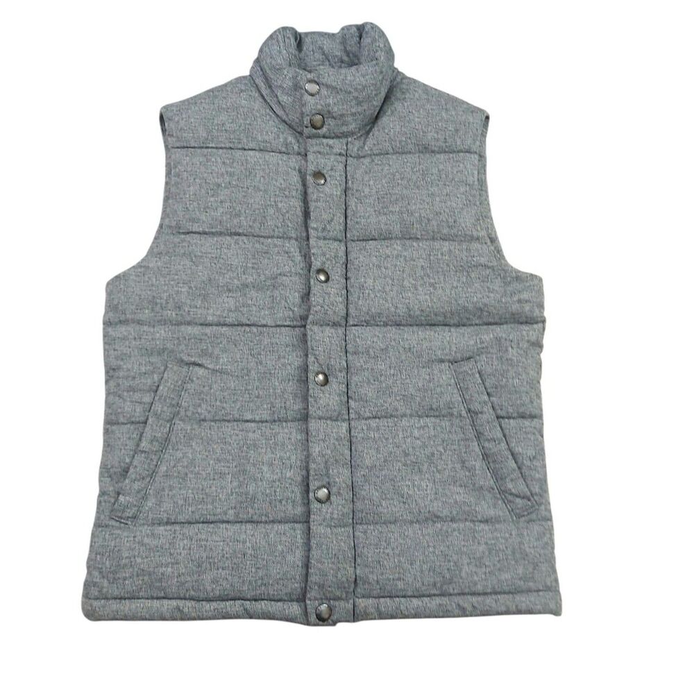 Banana Republic Mens Puffer Vest Small Gray Cotton Shell Snap Front Lightweight